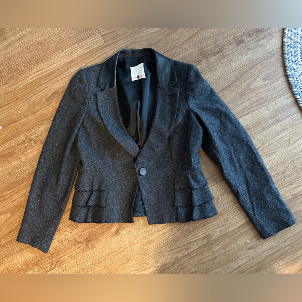 Rebecca Taylor Women's Wool Blazer with Real Leather Trim